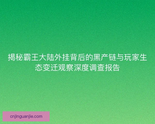 揭秘霸王大陆外挂背后的黑产链与玩家生态变迁观察深度调查报告